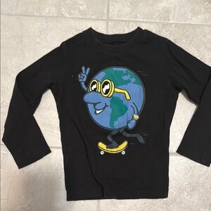 GAP Black Long Sleeve Kids Tee with Earth Skateboard Graphic